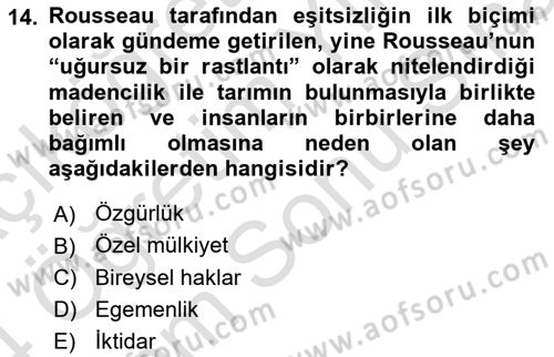 Siyasi Düşünceler Tarihi Dersi 2023 - 2024 Yılı (Final) Dönem Sonu Sınavı 14. Soru