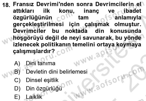Siyasi Düşünceler Tarihi Dersi 2023 - 2024 Yılı (Final) Dönem Sonu Sınav Soruları 18. Soru