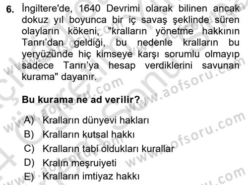 Siyasi Düşünceler Tarihi Dersi 2023 - 2024 Yılı (Final) Dönem Sonu Sınav Soruları 6. Soru