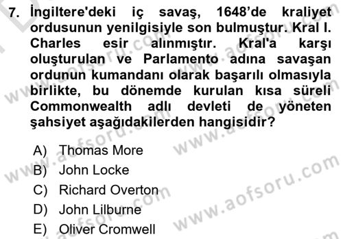 Siyasi Düşünceler Tarihi Dersi 2023 - 2024 Yılı (Final) Dönem Sonu Sınav Soruları 7. Soru