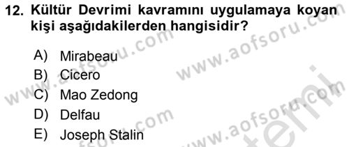 Siyasi Düşünceler Tarihi Dersi 2023 - 2024 Yılı Yaz Okulu Sınavı 12. Soru