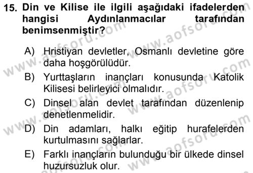 Siyasi Düşünceler Tarihi Dersi 2023 - 2024 Yılı Yaz Okulu Sınav Soruları 15. Soru