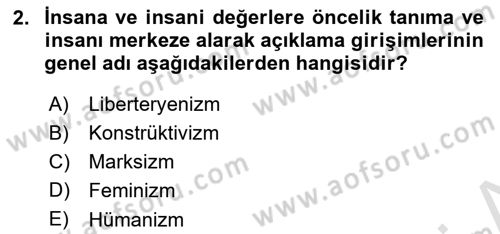 Siyasi Düşünceler Tarihi Dersi 2023 - 2024 Yılı Yaz Okulu Sınav Soruları 2. Soru