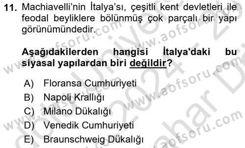 Siyasi Düşünceler Tarihi Dersi 2024 - 2025 Yılı (Vize) Ara Sınav Soruları 11. Soru