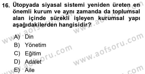 Siyasi Düşünceler Tarihi Dersi 2024 - 2025 Yılı (Vize) Ara Sınav Soruları 16. Soru