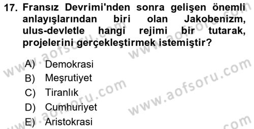 Siyasi Düşünceler Tarihi Dersi 2024 - 2025 Yılı (Final) Dönem Sonu Sınav Soruları 17. Soru