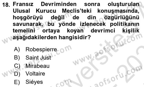 Siyasi Düşünceler Tarihi Dersi 2024 - 2025 Yılı (Final) Dönem Sonu Sınav Soruları 18. Soru