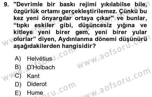 Siyasi Düşünceler Tarihi Dersi 2024 - 2025 Yılı (Final) Dönem Sonu Sınav Soruları 9. Soru