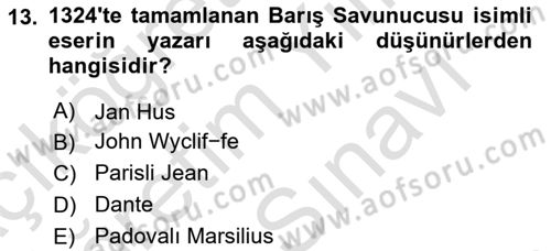 Siyasi Düşünceler Tarihi Dersi 2025 - 2026 Yılı (Vize) Ara Sınav Soruları 13. Soru