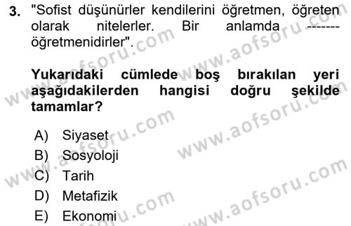 Siyasi Düşünceler Tarihi Dersi 2025 - 2026 Yılı (Vize) Ara Sınav Soruları 3. Soru
