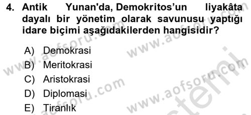 Siyasi Düşünceler Tarihi Dersi 2025 - 2026 Yılı (Vize) Ara Sınav Soruları 4. Soru