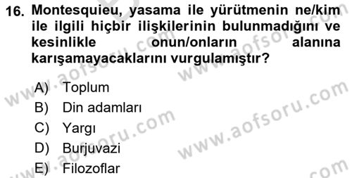 Siyasi Düşünceler Tarihi Dersi 2025 - 2026 Yılı (Final) Dönem Sonu Sınav Soruları 16. Soru