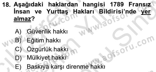 Siyasi Düşünceler Tarihi Dersi 2025 - 2026 Yılı (Final) Dönem Sonu Sınav Soruları 18. Soru