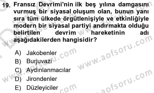 Siyasi Düşünceler Tarihi Dersi 2025 - 2026 Yılı (Final) Dönem Sonu Sınav Soruları 19. Soru