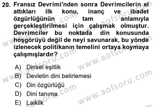 Siyasi Düşünceler Tarihi Dersi 2025 - 2026 Yılı (Final) Dönem Sonu Sınav Soruları 20. Soru