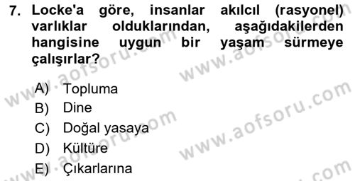 Siyasi Düşünceler Tarihi Dersi 2025 - 2026 Yılı (Final) Dönem Sonu Sınav Soruları 7. Soru