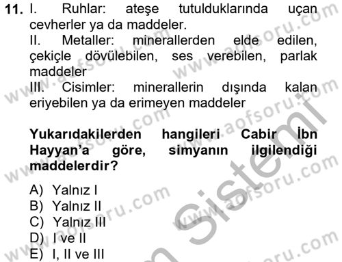 Bilim ve Teknoloji Tarihi Dersi 2012 - 2013 Yılı (Vize) Ara Sınavı 11. Soru