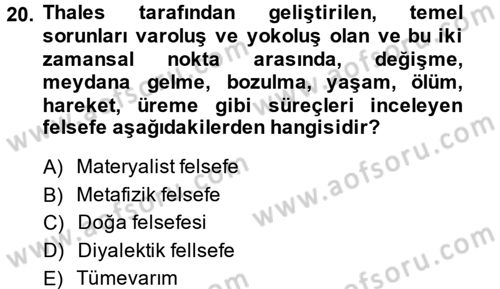 Bilim ve Teknoloji Tarihi Dersi 2013 - 2014 Yılı (Vize) Ara Sınavı 20. Soru