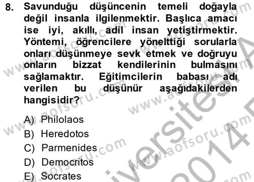 Bilim ve Teknoloji Tarihi Dersi 2013 - 2014 Yılı (Vize) Ara Sınavı 8. Soru