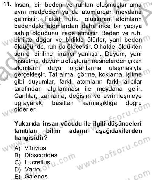 Bilim ve Teknoloji Tarihi Dersi 2014 - 2015 Yılı (Vize) Ara Sınav Soruları 11. Soru