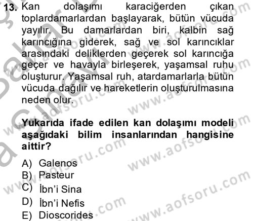 Bilim ve Teknoloji Tarihi Dersi 2014 - 2015 Yılı (Vize) Ara Sınav Soruları 13. Soru