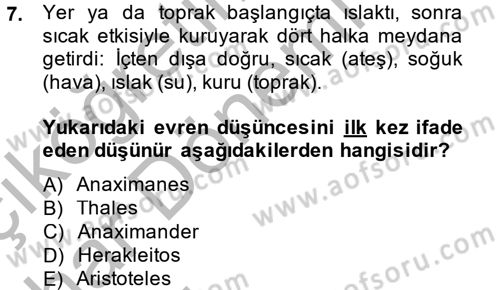 Bilim ve Teknoloji Tarihi Dersi 2014 - 2015 Yılı (Vize) Ara Sınav Soruları 7. Soru