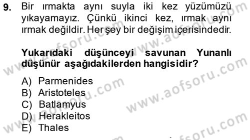 Bilim ve Teknoloji Tarihi Dersi 2014 - 2015 Yılı (Vize) Ara Sınav Soruları 9. Soru