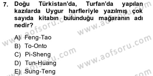 Bilim ve Teknoloji Tarihi Dersi 2014 - 2015 Yılı (Final) Dönem Sonu Sınavı 7. Soru