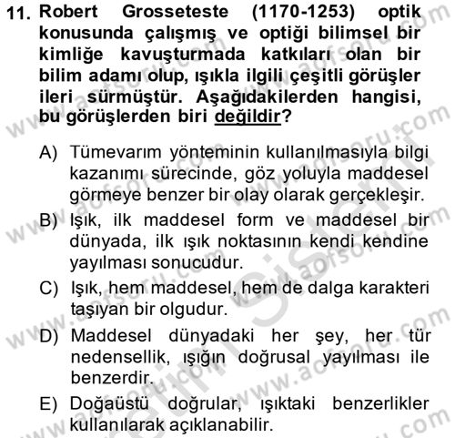 Bilim ve Teknoloji Tarihi Dersi 2014 - 2015 Yılı Tek Ders Sınav Soruları 11. Soru
