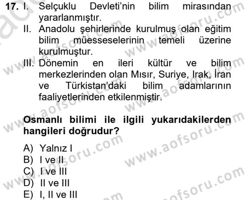 Bilim ve Teknoloji Tarihi Dersi 2014 - 2015 Yılı Tek Ders Sınav Soruları 17. Soru