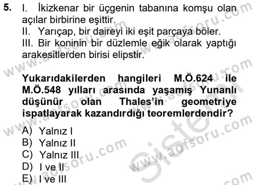 Bilim ve Teknoloji Tarihi Dersi 2014 - 2015 Yılı Tek Ders Sınav Soruları 5. Soru