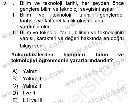 Bilim ve Teknoloji Tarihi Dersi 2015 - 2016 Yılı (Vize) Ara Sınavı 2. Soru