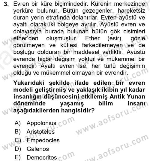 Bilim ve Teknoloji Tarihi Dersi 2015 - 2016 Yılı (Vize) Ara Sınavı 3. Soru