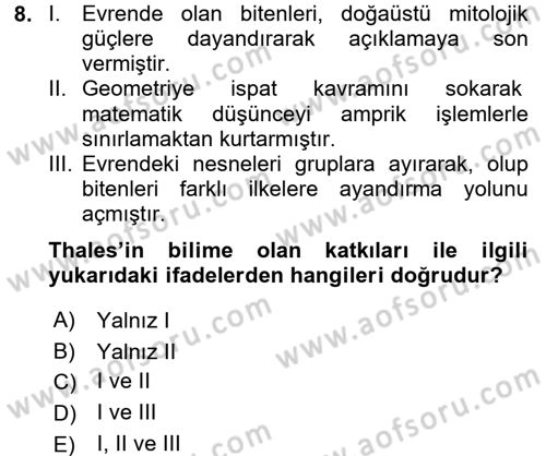 Bilim ve Teknoloji Tarihi Dersi 2015 - 2016 Yılı (Vize) Ara Sınavı 8. Soru