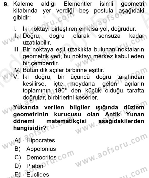 Bilim ve Teknoloji Tarihi Dersi 2015 - 2016 Yılı (Vize) Ara Sınavı 9. Soru