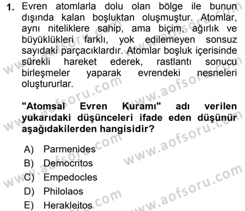 Bilim ve Teknoloji Tarihi Dersi 2015 - 2016 Yılı (Final) Dönem Sonu Sınavı 1. Soru