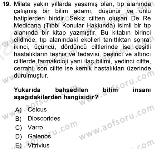 Bilim ve Teknoloji Tarihi Dersi 2015 - 2016 Yılı Tek Ders Sınavı 19. Soru