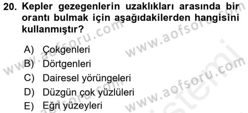 Bilim ve Teknoloji Tarihi Dersi 2015 - 2016 Yılı Tek Ders Sınavı 20. Soru