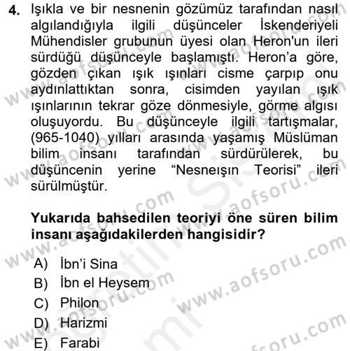 Bilim ve Teknoloji Tarihi Dersi 2015 - 2016 Yılı Tek Ders Sınavı 4. Soru