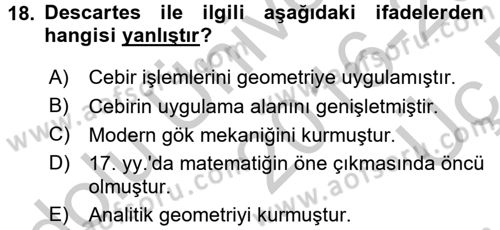 Bilim ve Teknoloji Tarihi Dersi 2016 - 2017 Yılı 3 Ders Sınavı 18. Soru