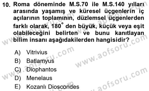 Bilim ve Teknoloji Tarihi Dersi 2017 - 2018 Yılı 3 Ders Sınavı 10. Soru