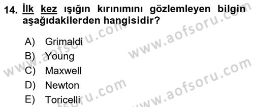 Bilim ve Teknoloji Tarihi Dersi 2017 - 2018 Yılı 3 Ders Sınavı 14. Soru