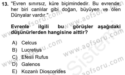 Bilim ve Teknoloji Tarihi Dersi 2017 - 2018 Yılı (Vize) Ara Sınavı 13. Soru