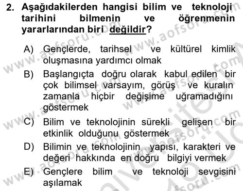 Bilim ve Teknoloji Tarihi Dersi 2018 - 2019 Yılı 3 Ders Sınavı 2. Soru