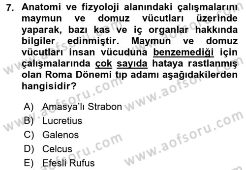 Bilim ve Teknoloji Tarihi Dersi 2018 - 2019 Yılı 3 Ders Sınavı 7. Soru