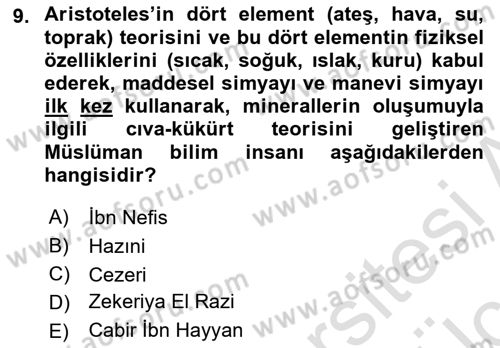 Bilim ve Teknoloji Tarihi Dersi 2018 - 2019 Yılı 3 Ders Sınavı 9. Soru