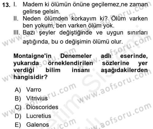 Bilim ve Teknoloji Tarihi Dersi 2018 - 2019 Yılı (Vize) Ara Sınavı 13. Soru