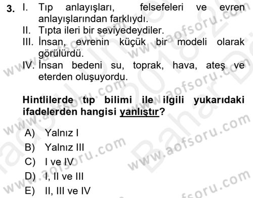 Bilim ve Teknoloji Tarihi Dersi 2018 - 2019 Yılı (Vize) Ara Sınavı 3. Soru