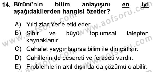 Bilim ve Teknoloji Tarihi Dersi 2018 - 2019 Yılı Yaz Okulu Sınavı 14. Soru