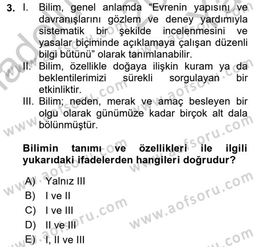 Bilim ve Teknoloji Tarihi Dersi 2018 - 2019 Yılı Yaz Okulu Sınavı 3. Soru